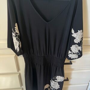 White House Black Market Black Kimono Dress with White Accents